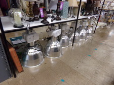 LARGE DOME SHOP LIGHTS.  Six available at time of posting, sold separately.  Can be plugged into outlet, some were wired direct.
$75.00