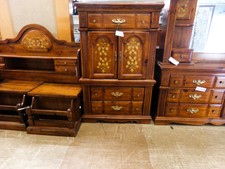 VINTAGE 70'S PINE BEDROOM.  This set is too big to get into one picture.  Headboard & 3 side tables,  Armoir (center) and long dresser with tall hutch style mirror.  Thick 2