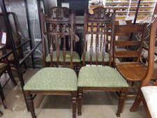 4 DINING ROOM CHAIRS.  Dark spindled frames have olive upholstery.  Sold as set
$81.00