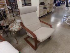 BENT WOOD FRAME chair has cream fabric cushions.   Spring wood rocker
$75.00