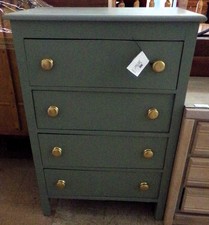 Smoky blue chest of drawers with gold knobs
$250.00