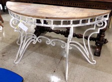 Entry table with wood top and distressed white metal base
$196.90