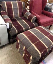 Maroon and grey plaid chair and ottoman
$175.00