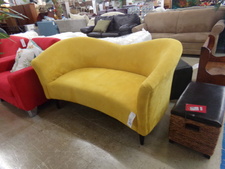 GOLD VELVET LOVESEAT.  Has some curvature to the frame.  clean & nice.
$295.00