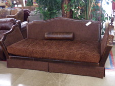 Unique brown sofa. Acorn posts can be replaced - lots of custom options online.
$1300.00