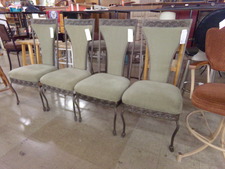 HIGH BACK CHAIRS.  This set of 4 metal chairs is upholstered with a soft fabric that is a soft olive color.  
$71.30